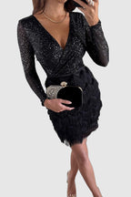 Elegant Sequin Cocktail Dress with Long Sleeves